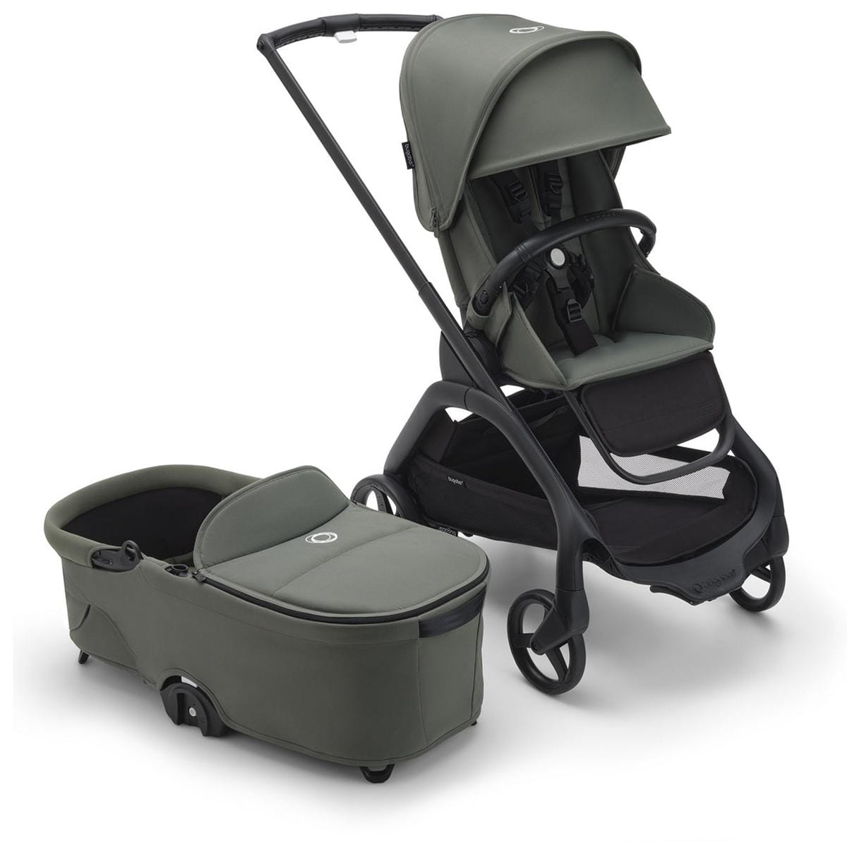 Bugaboo OPEN BOX Dragonfly Complete Lightweight Compact Stroller + Bassinet - Black / Forest Green / Forest Green - 100176033-ob
