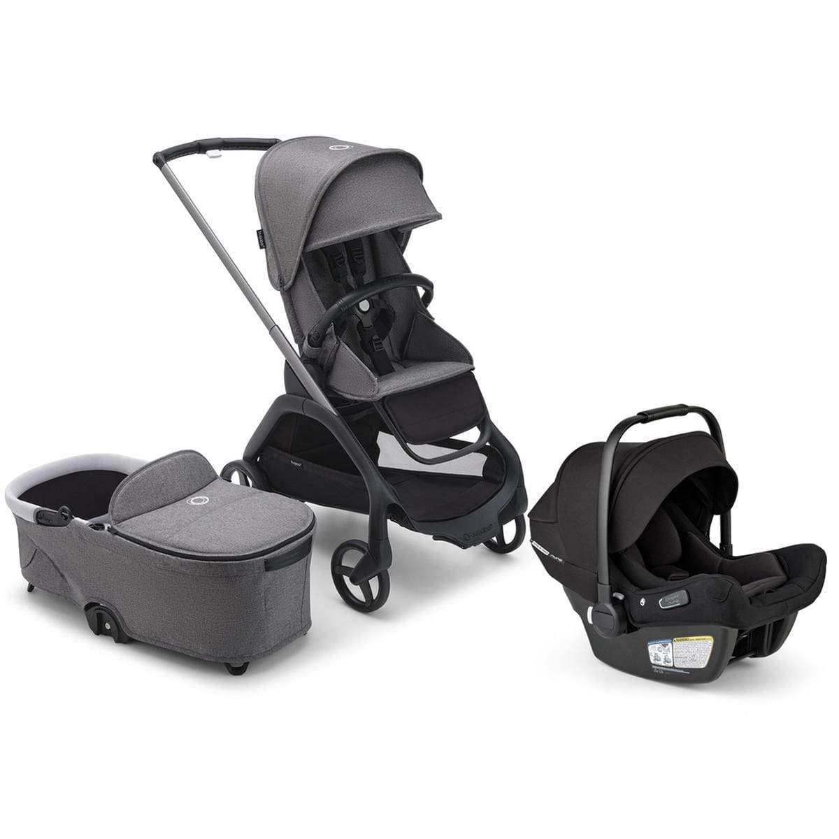 Bugaboo Dragonfly Stroller + Bassinet + Turtle Air Shield Travel System Bundle - Graphite / Grey Melange / Grey Melange / Black - 100176031-400016001-B