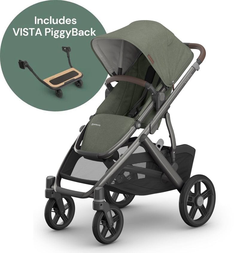 UPPAbaby Vista V3 Single-to-Double Stroller + PiggyBack Ride-Along Bundle - Evelyn - 0303-VSO-NA-EVE-0217