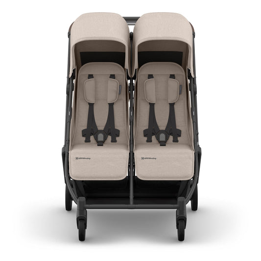 UPPAbaby Minu Duo Compact Double Stroller - Ada (Sandstone / Carbon Frame / Chestnut Leather) - 0801-MND-NA-ADA