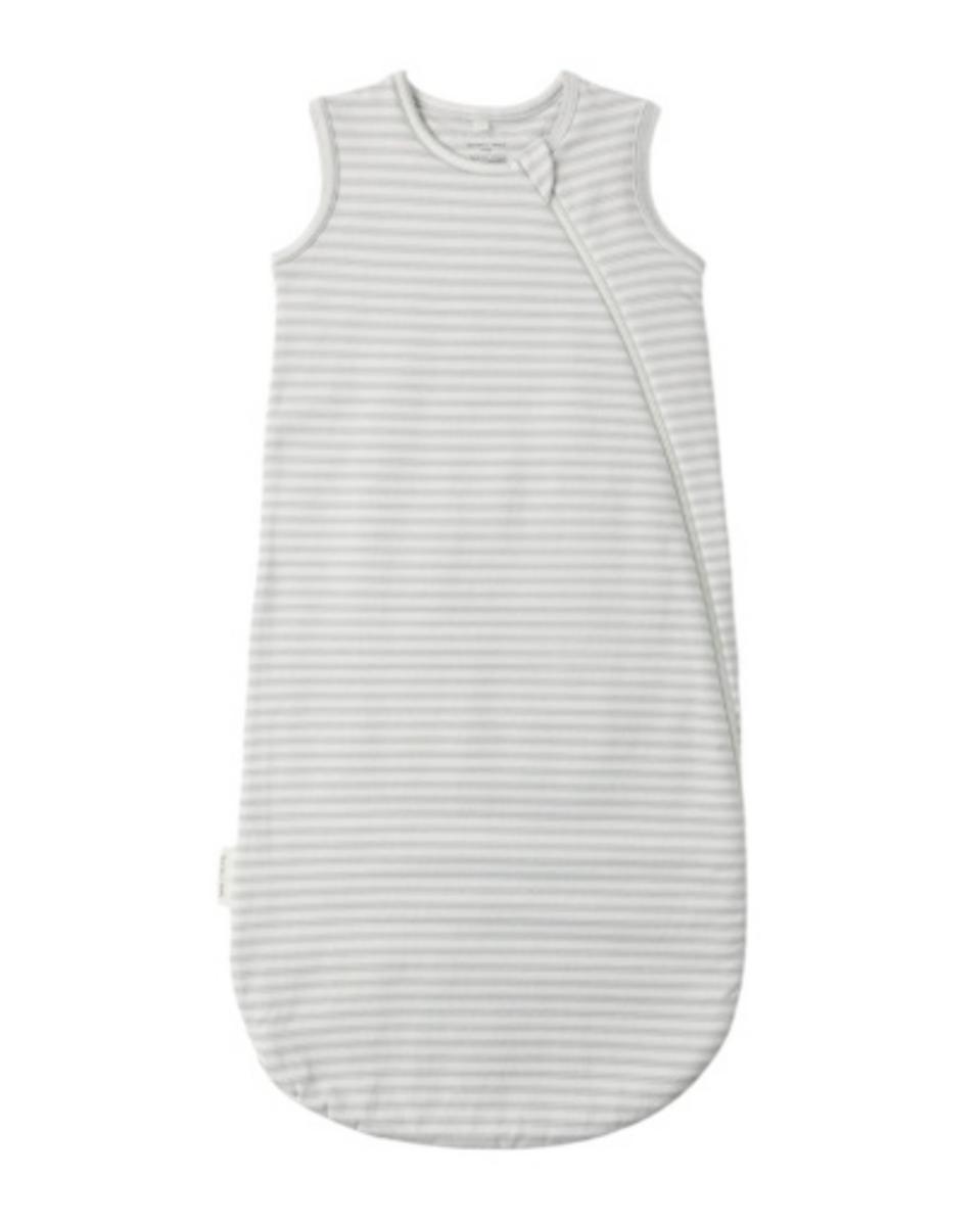 Grey and white striped sleeveless baby sleep sack