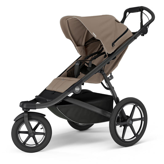Thule Urban Glide 3 Single Jogging Stroller with NON-Magnetic Buckle + Cup Holder + Bassinet Bundle - Tinted Taupe