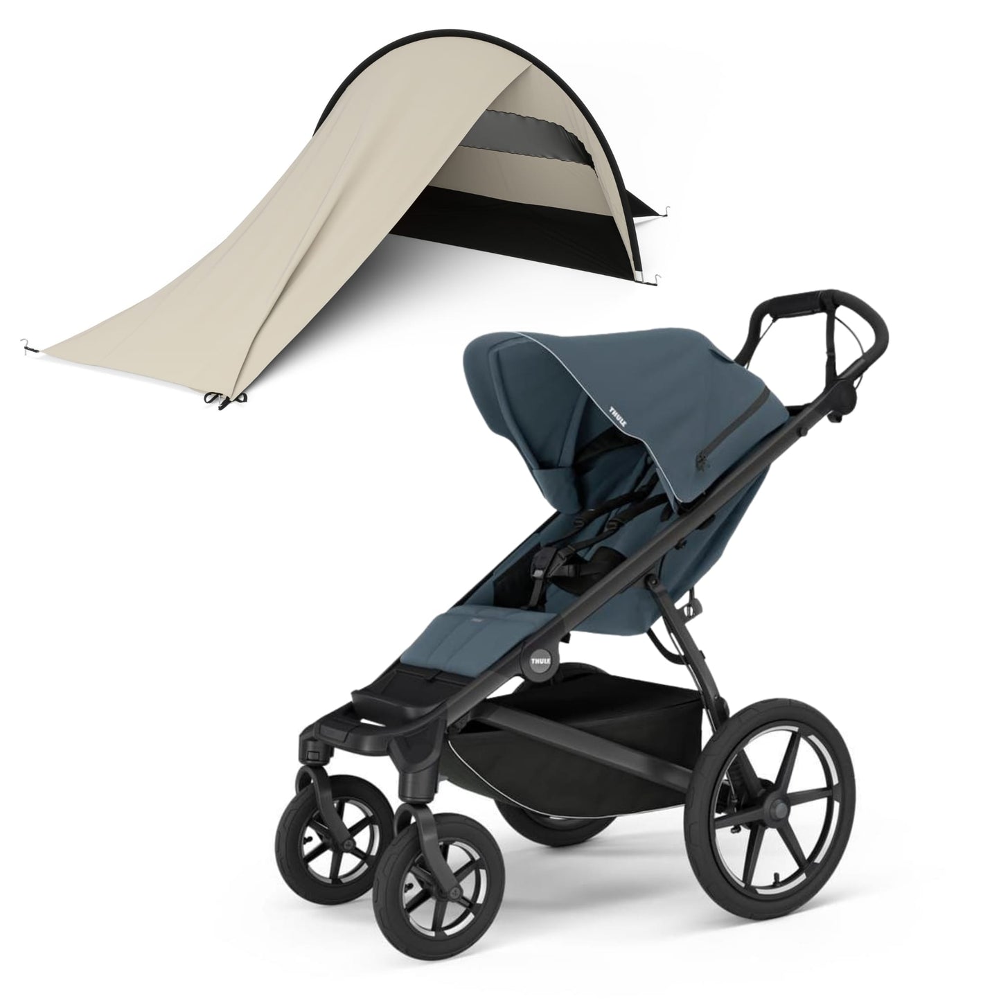 Thule Urban Glide 4-Wheel All-Terrain Stroller with Magnetic Buckle + Sun & Wind Tarp Bundle - Dark Slate