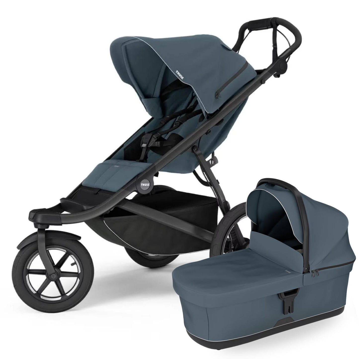 Thule Urban Glide 3 Single Jogging Stroller with Magnetic Buckle + Bassinet Bundle - Dark Slate