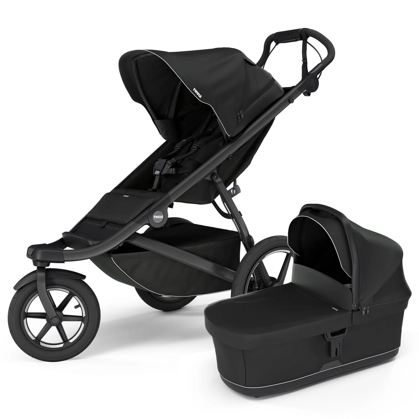 Thule Urban Glide 3 Single Jogging Stroller with Magnetic Buckle + Bassinet Bundle - Black