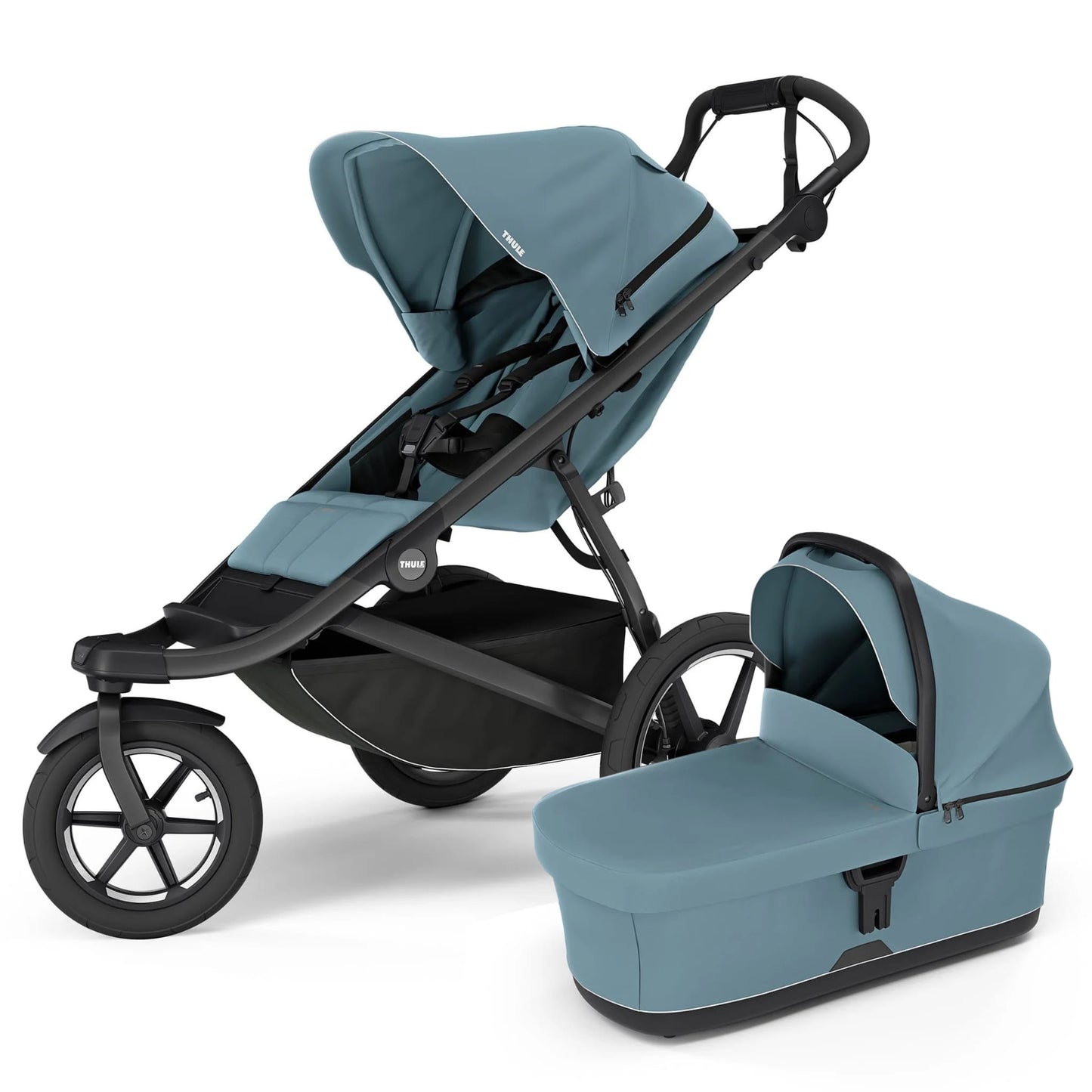Thule Urban Glide 3 Single Jogging Stroller with Magnetic Buckle + Bassinet Bundle - Mid Blue
