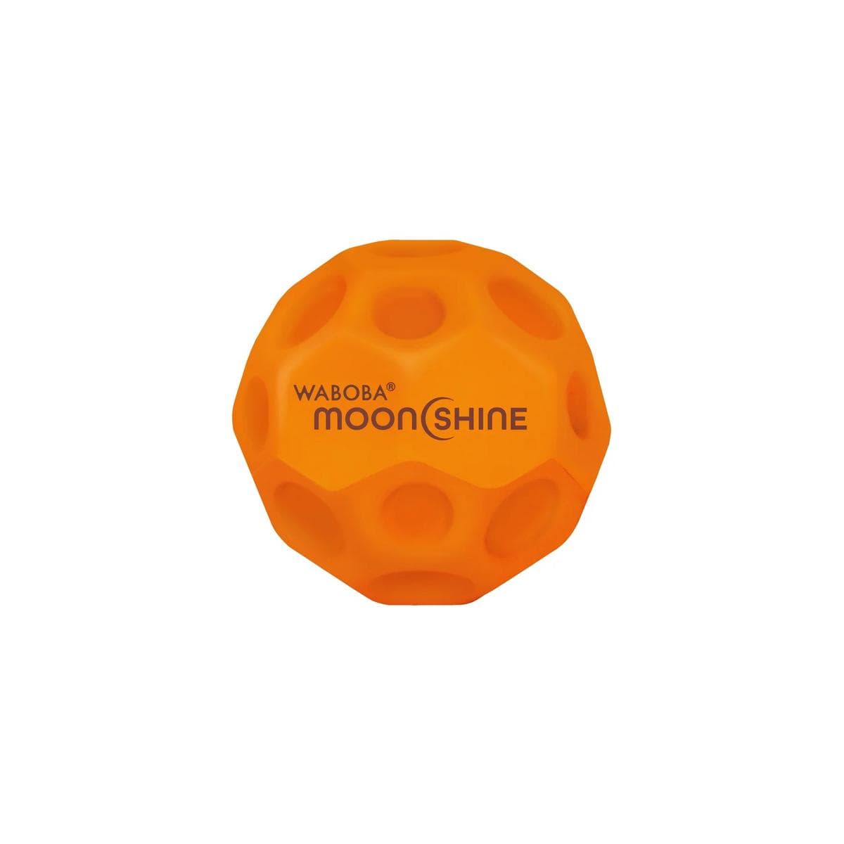 Orange Waboba Moon Shine bouncy ball with cratered surface
