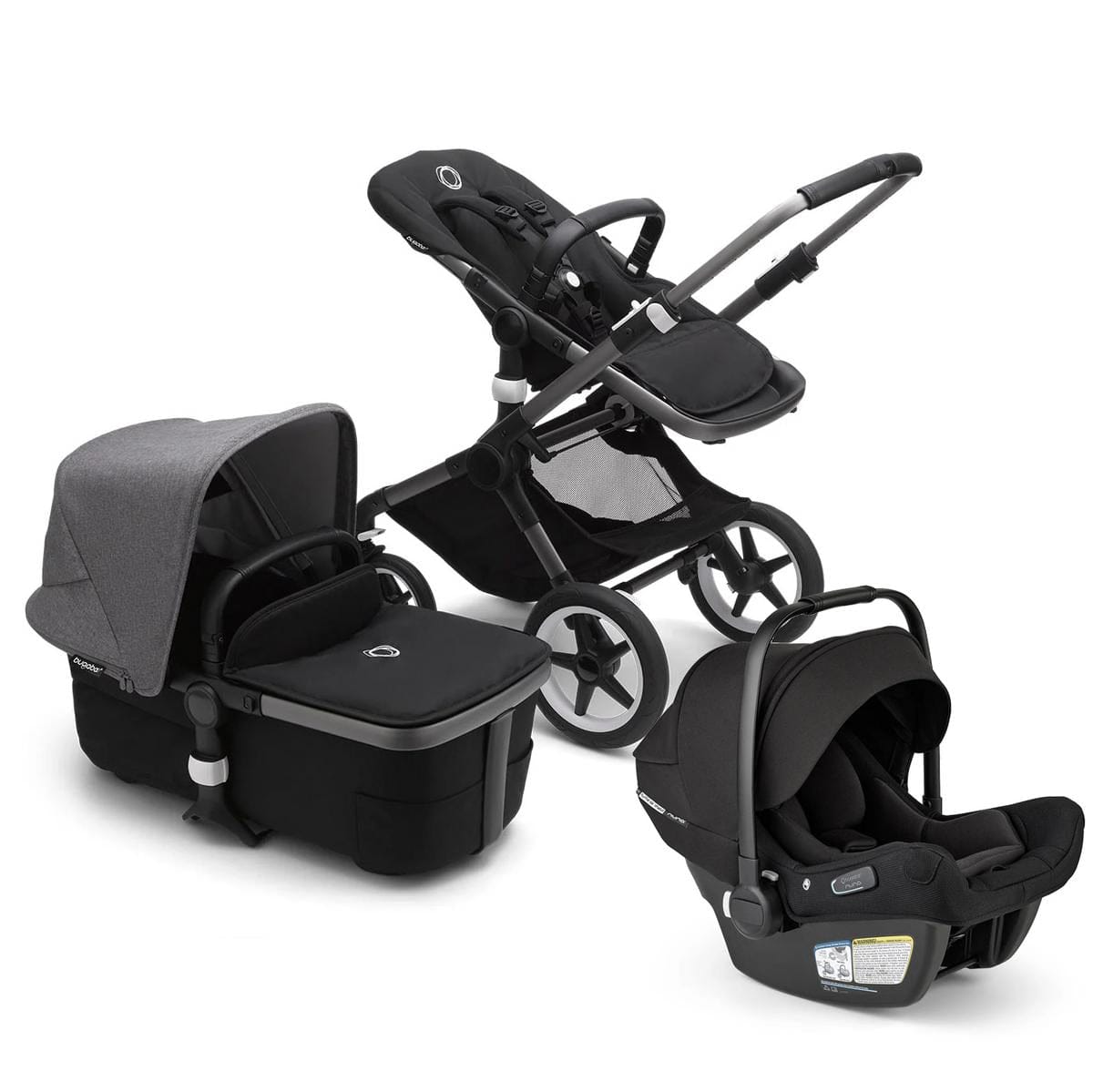 Bugaboo Fox3 Complete Stroller + Turtle Air Shield Travel System Bundle - Graphite / Midnight Black / Grey Melange / Black - 2306010048-2306010061-400016001