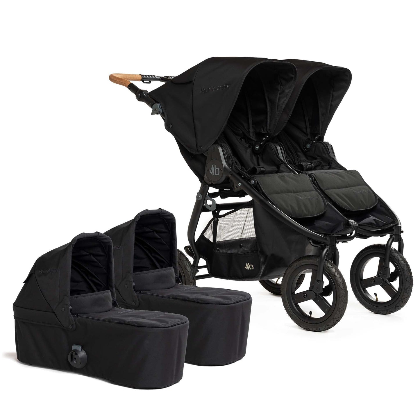 Bumbleride Indie Twin Double Stroller + 2 Bassinet Bundle - Black / Black - 2-IT-985LC-BTN-82LC