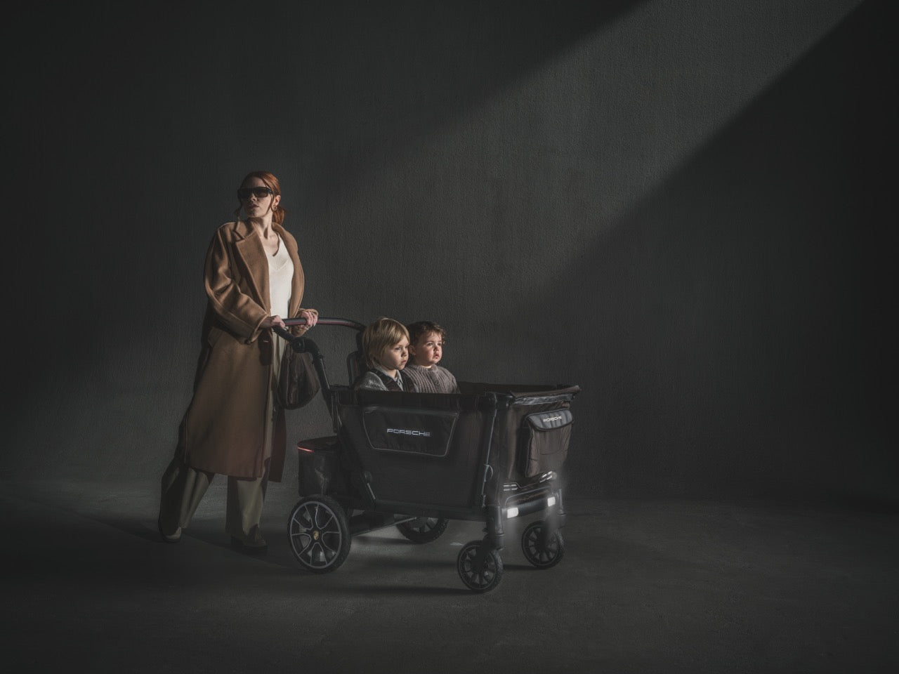 WonderFold L4 Quad (4 Seater) Stroller Wagon with Non-Electric Wheels - Porsche