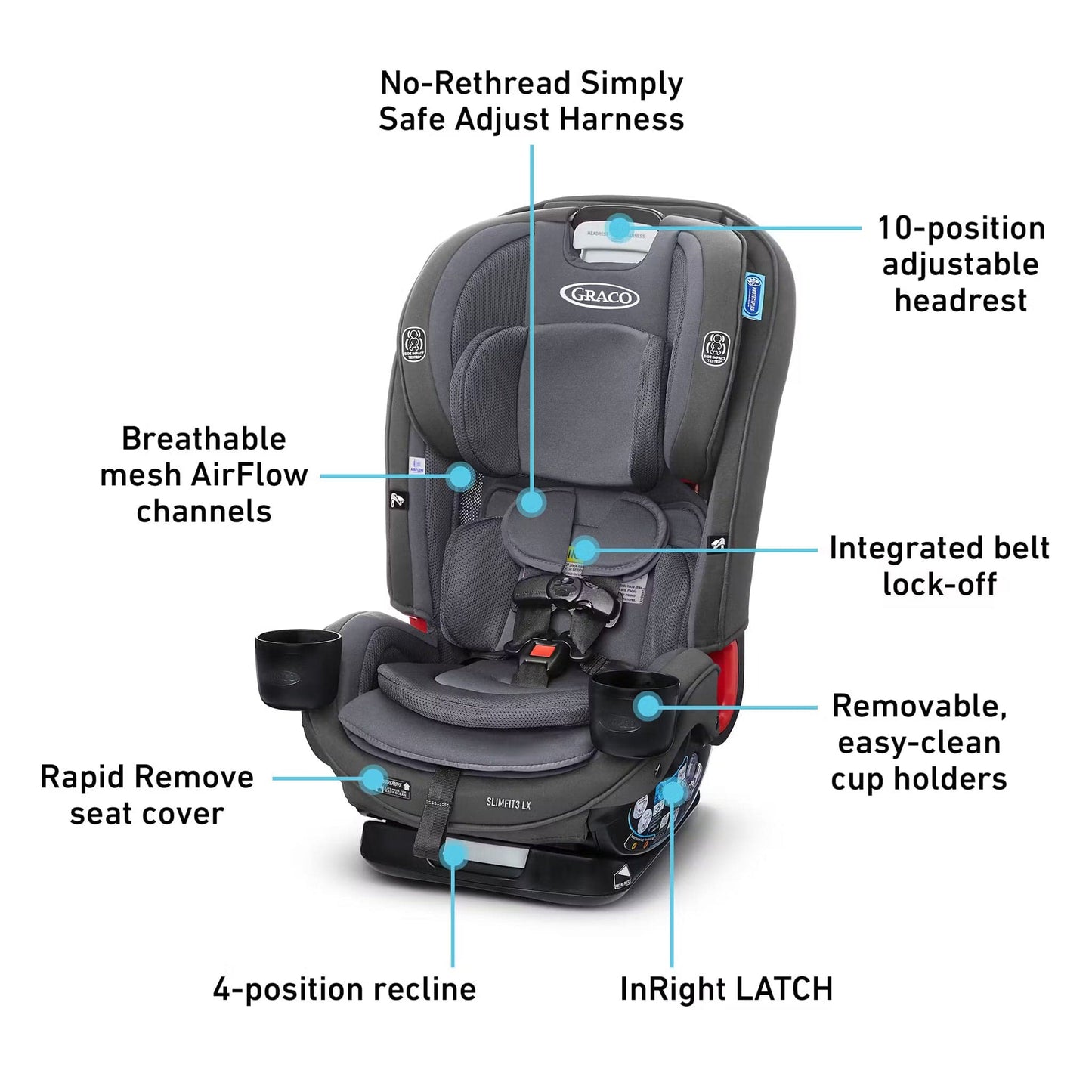 Graco SlimFit3 LX 3-in-1 Convertible Car Seat - Kunningham - 2215325