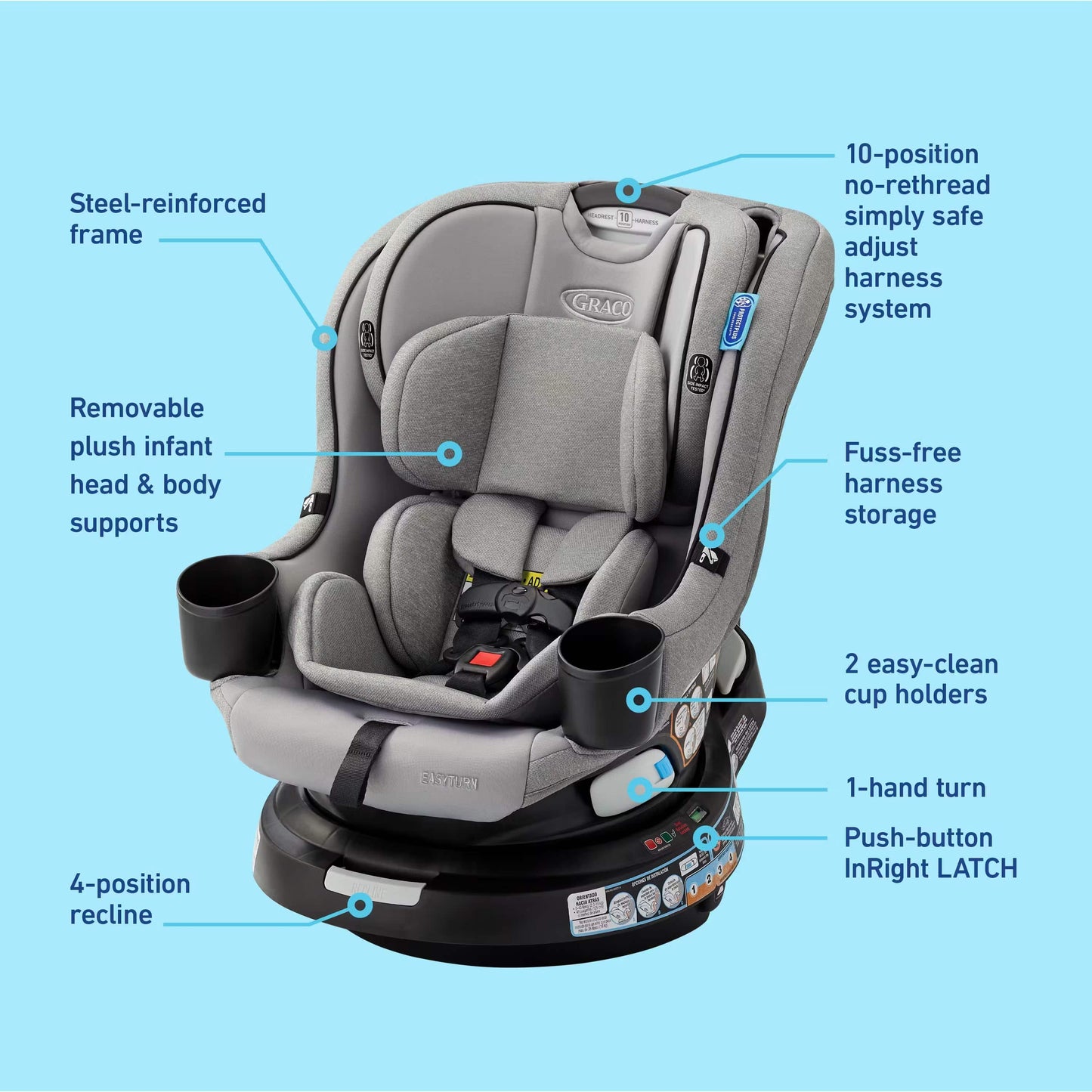 Graco EasyTurn 360 2-in-1 Rotating Convertible Car Seat - Solae - 2216076