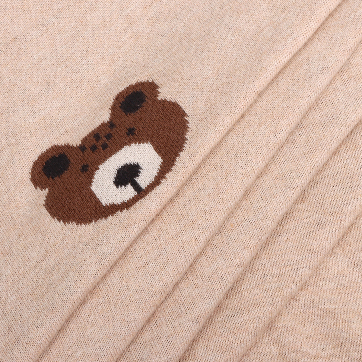 Viverano Organics Brown Bear - Organic Cotton Jacquard Knit Baby Blanket - Oatmeal, One Size