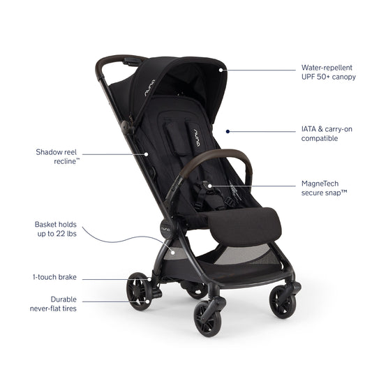 Nuna VIAA cabn Lightweight & Compact Stroller - Caviar