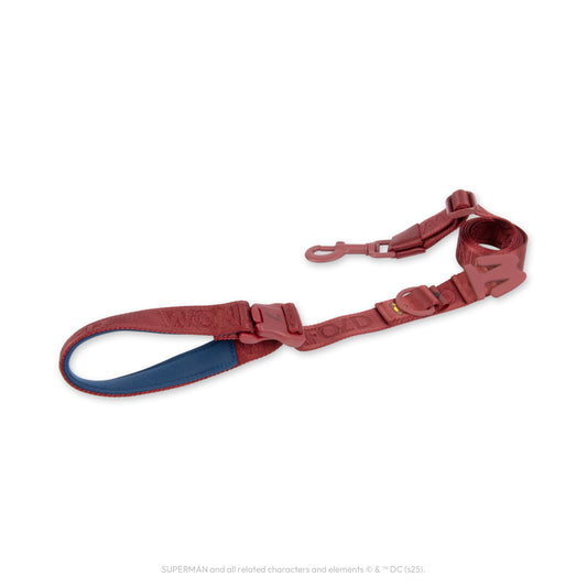WonderFold red Superman dog leash with padded handle and metal clip