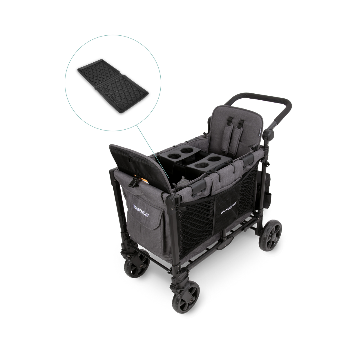 WonderFold W2 Elite Pro (2 Seater) Everyday Stroller Wagon Bundle - Charcoal Gray