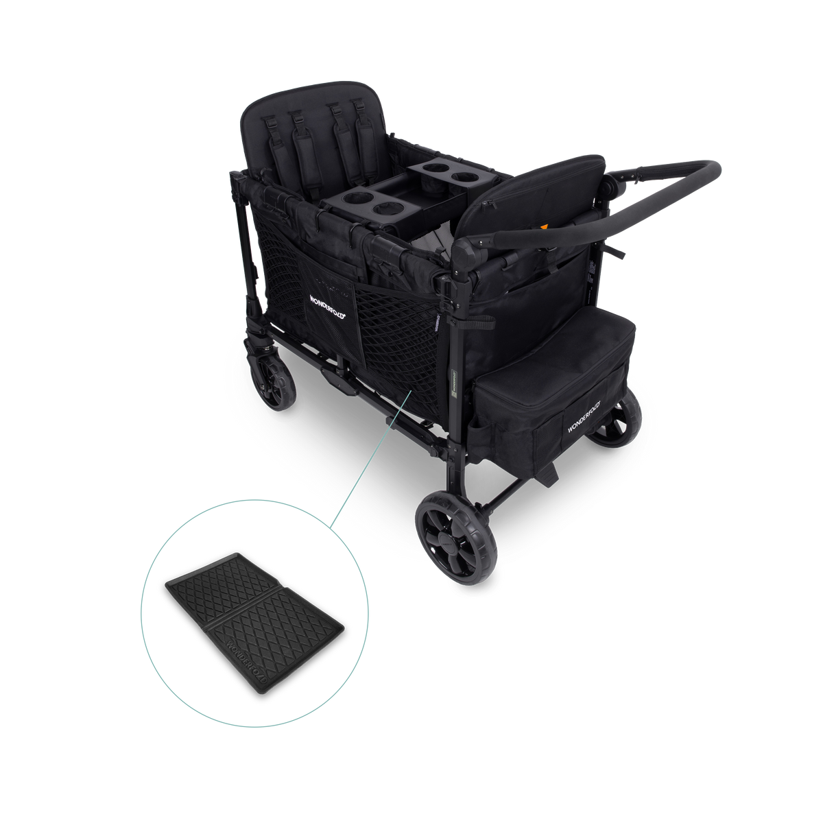 WonderFold W4 Elite Pro (4 Seater) Everyday Stroller Wagon Bundle - Jet Black