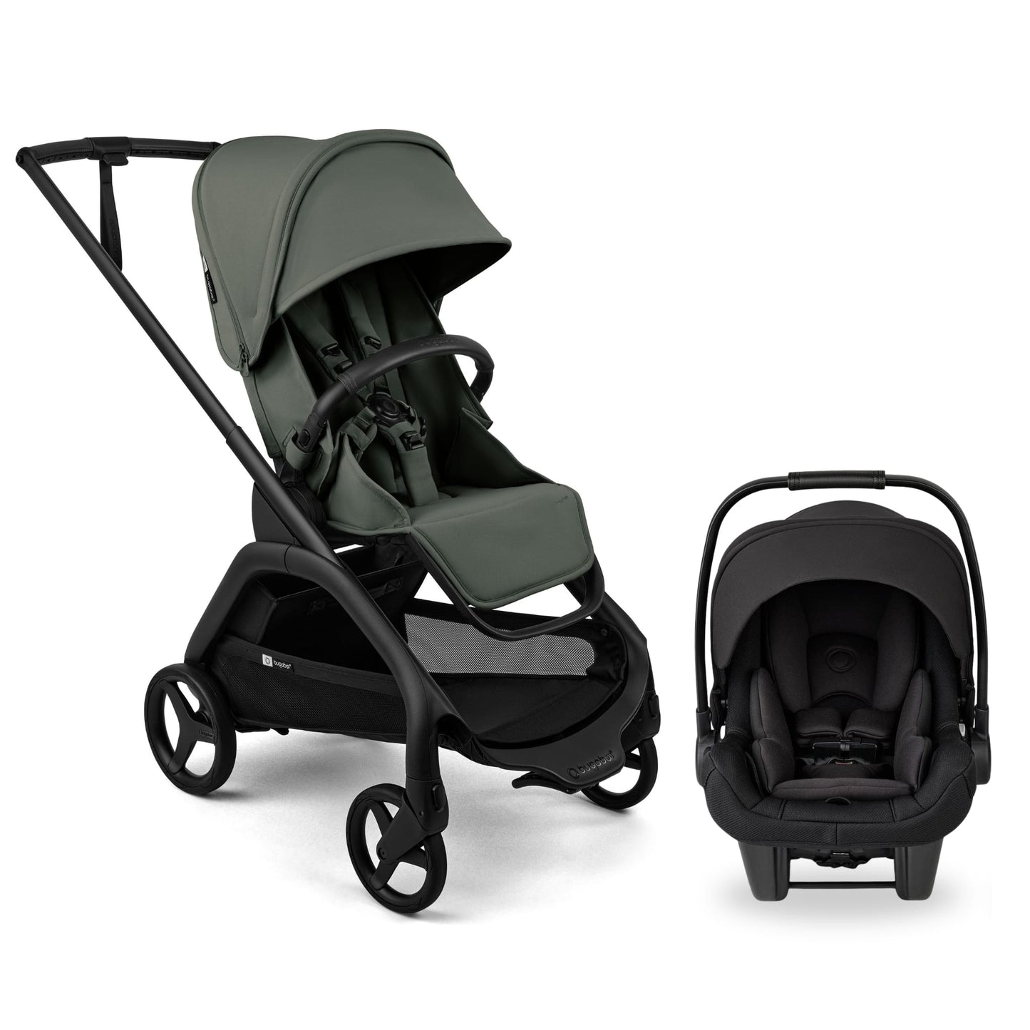 Bugaboo Dragonfly Plus Seat Complete Stroller + Turtle Air Shield Travel System Bundle - Black / Forest Green / Black