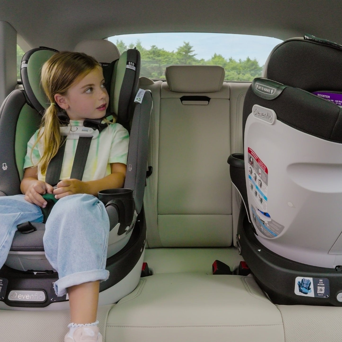 Evenflo GOLD SensorSafe Revolve 360 Slim 2-in-1 Rotational Convertible Car Seat with Green & Gentle Fabric - Peridot Green