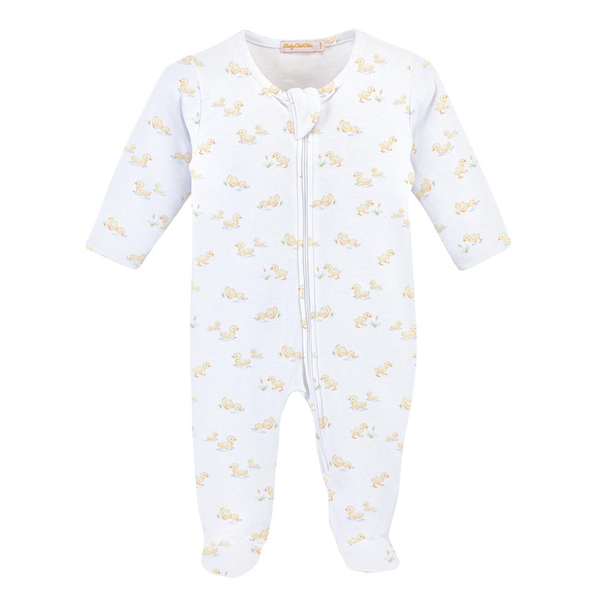 Baby Club Chic white footed sleeper with yellow duckling print