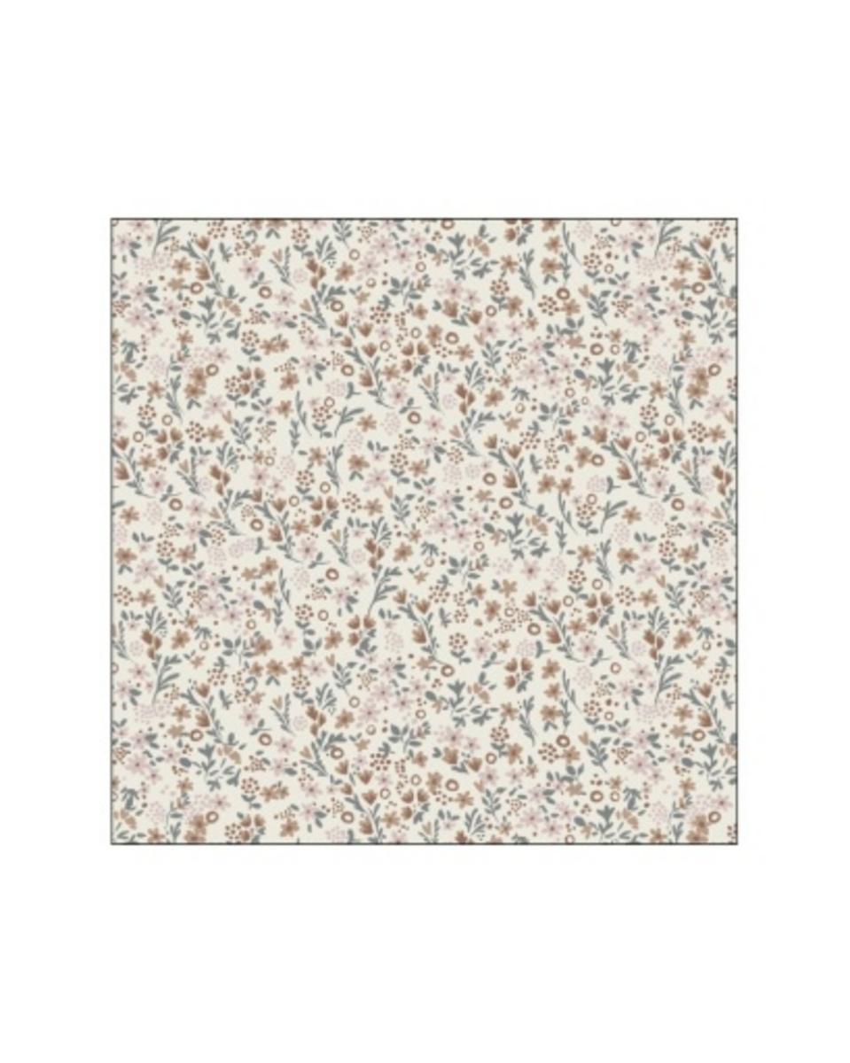 Cream fabric with a repeating pattern of small brown and grey flowers and leaves