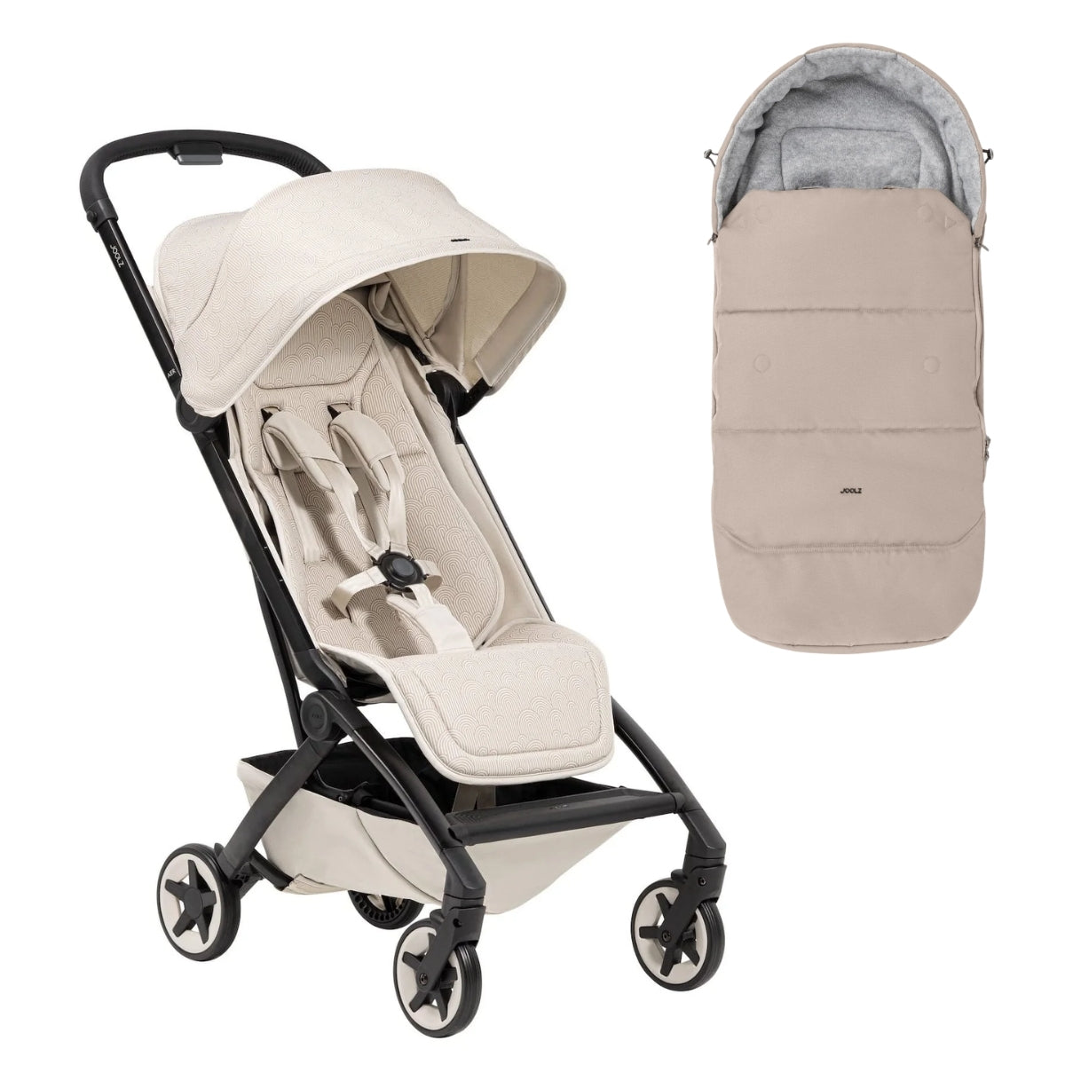 Joolz Aer2 Lightweight Compact Stroller + Footmuff Bundle - Calming Beige / Sandy Taupe
