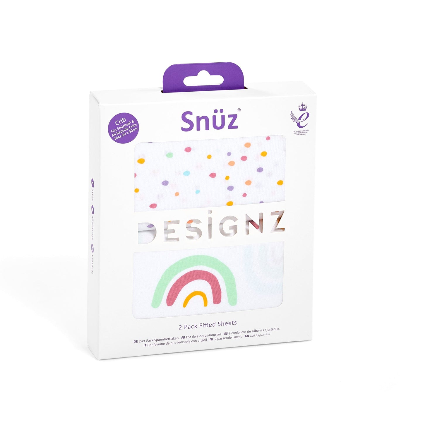 Snuz SnuzPod Crib Fitted Sheets, 2 Pack - Multi Rainbow - BD028BJ