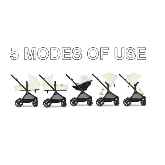 Cybex EOS 5-in-1 Travel System Stroller + Lightweight Aton G Infant Car Seat - Black / Seashell Beige - 522005677