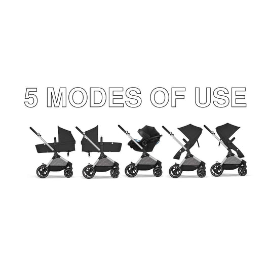 Cybex EOS 5-in-1 Travel System Stroller + Lightweight Aton G Swivel with SensorSafe - Silver / Moon Black - 522005681