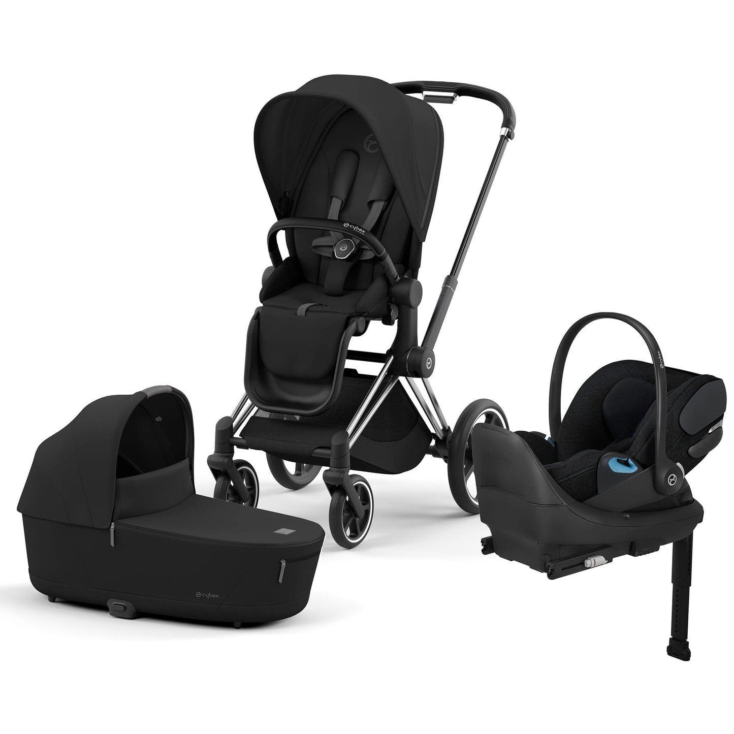 Cybex Priam 4 + Carry Cot + Cloud T Newborn Travel System Bundle - Chrome / Black / Sepia Black / Sepia Black
