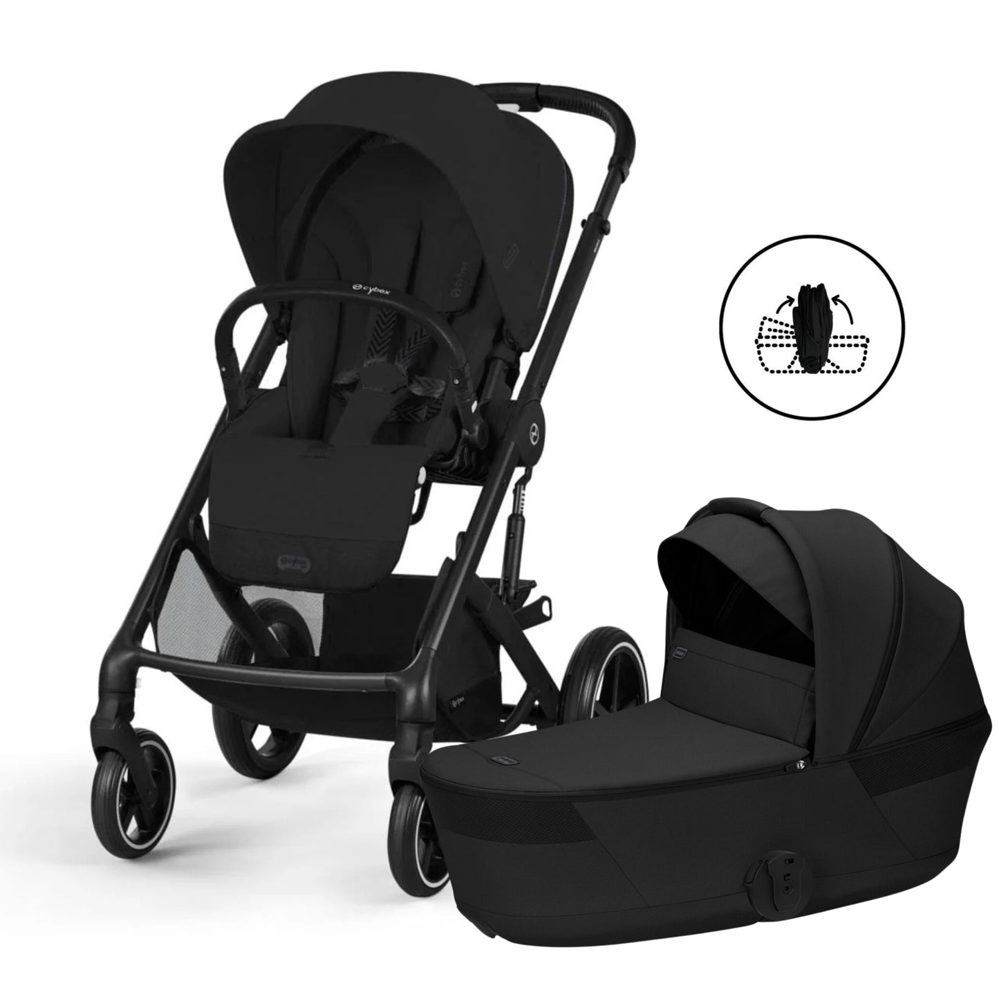 Cybex Balios S Lux Stroller + Fold Cot Bundle - Moon Black