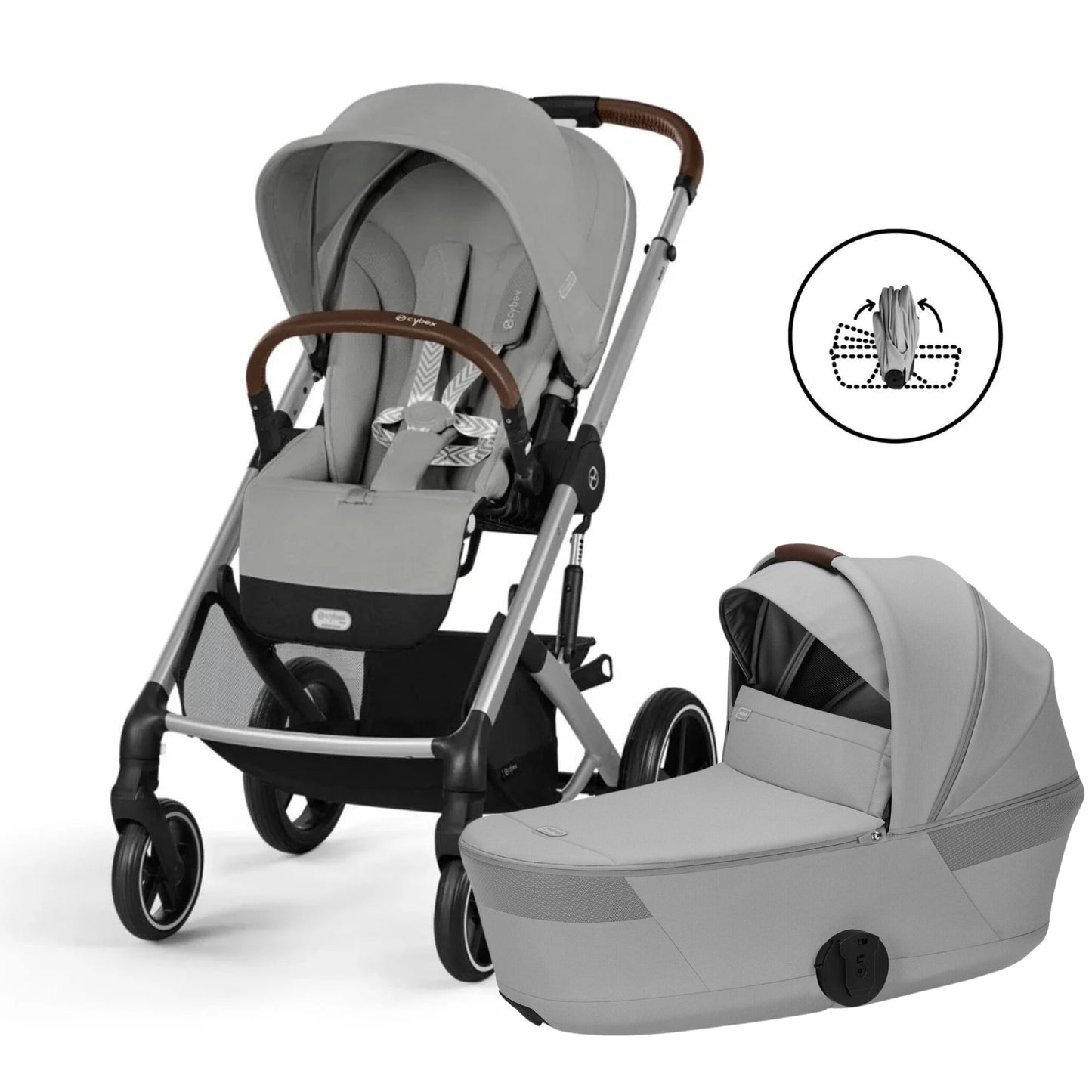 Cybex Balios S Lux Stroller + Fold Cot Bundle - Stone Grey