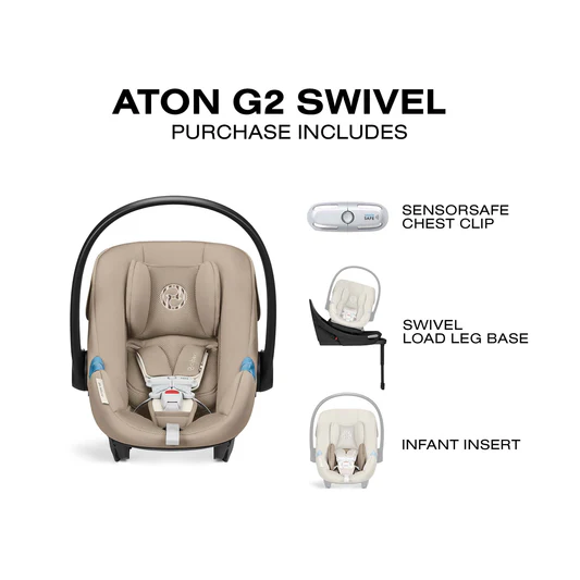 Cybex Aton G2 Swivel Infant Car Seat with Load Leg Base - Almond Beige - 524002401
