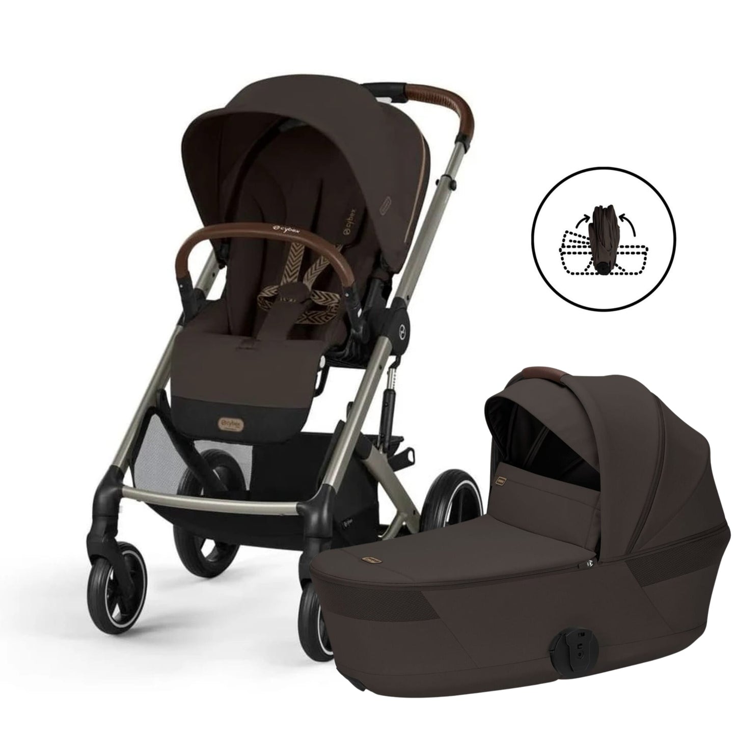 Cybex Balios S Lux Stroller + Fold Cot Bundle - Chocolate