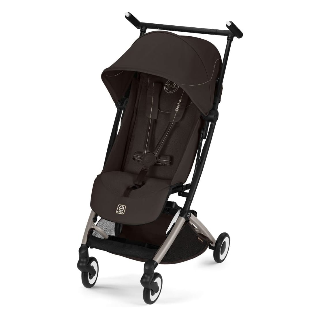 Cybex brown stroller with black frame and canopy