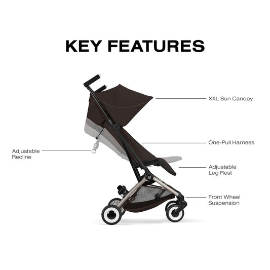 Cybex brown stroller with black frame and canopy