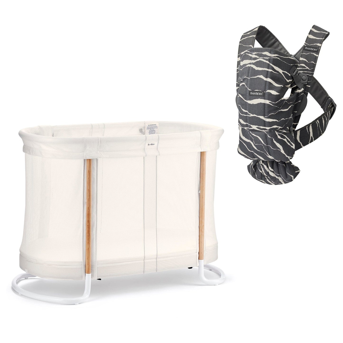 BabyBjörn Baby Crib 2-in-1 Bassinet + Baby Carrier Mini - White / Landscape - 610134US-021078US