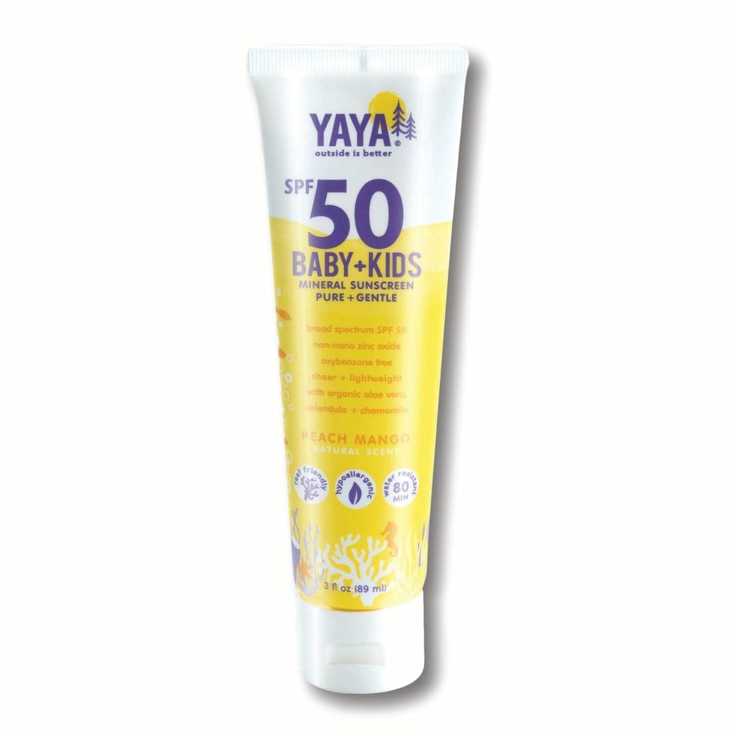 Yaya Organics SPF 50 Baby + Kids Mineral Sunscreen Pure + Gentle, 3 fl oz - 758890080373