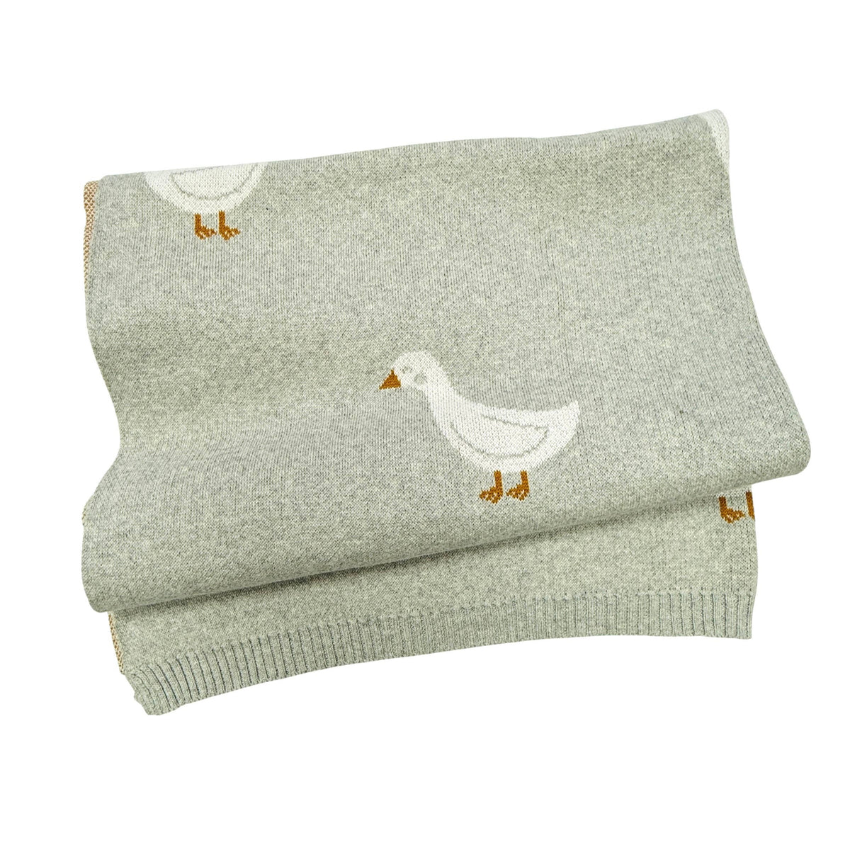 Viverano Organics Duck Waddle - Organic Cotton Jacquard Sweater Knit Baby Blanket - Vanilla Grey, One Size