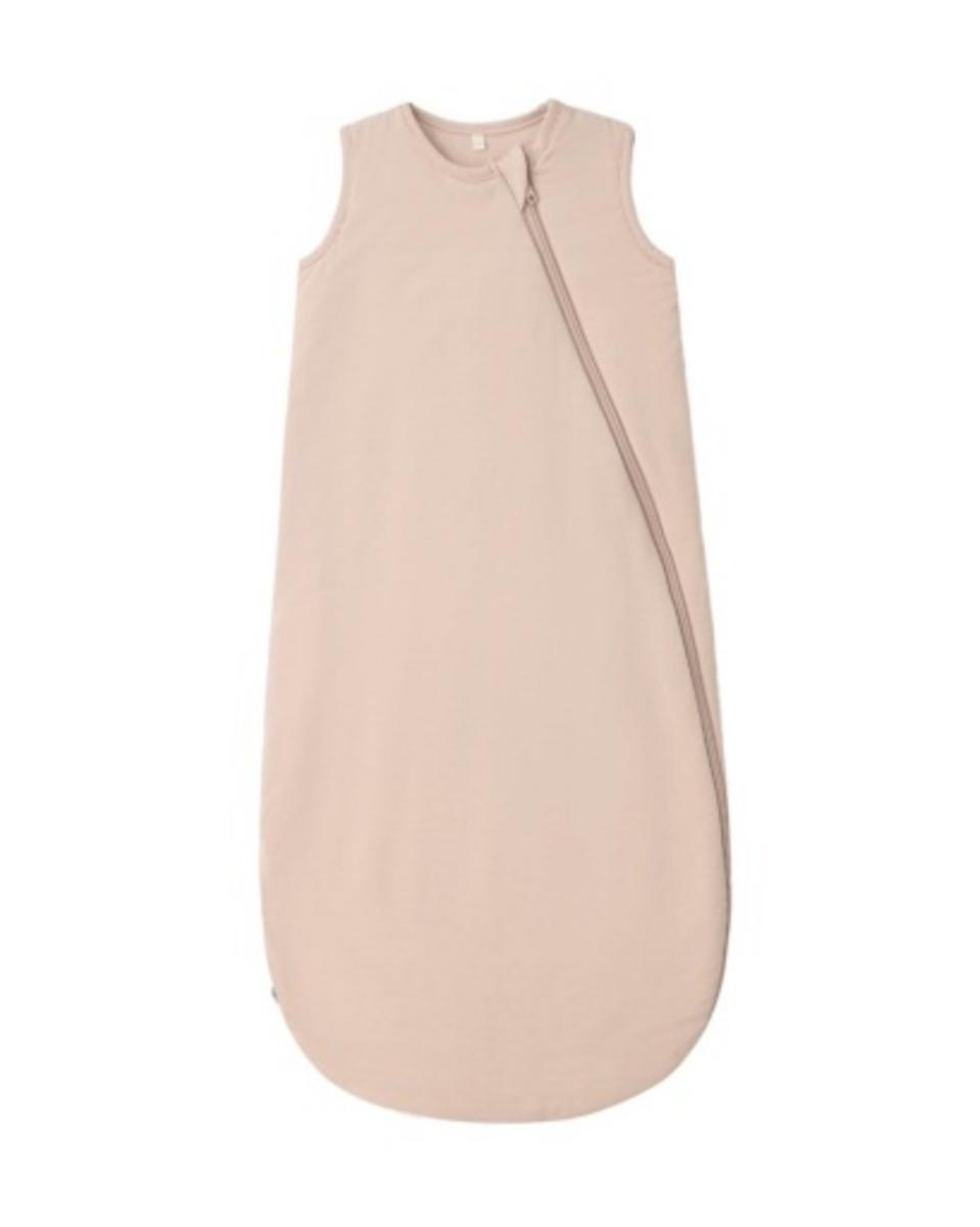 Sleeveless baby sleeping bag in dusty pink with a diagonal side zipper