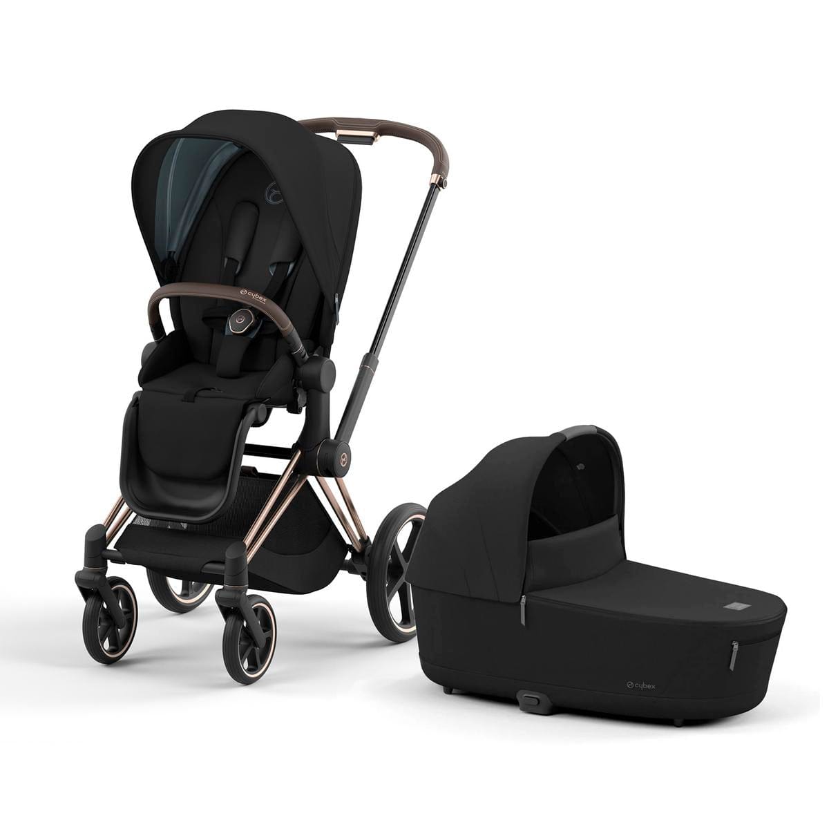 Cybex Priam 4 Stroller + Lux Cot Bundle - Rose Gold / Brown / Deep Black / Sepia Black - 521003961-521003939-523000807