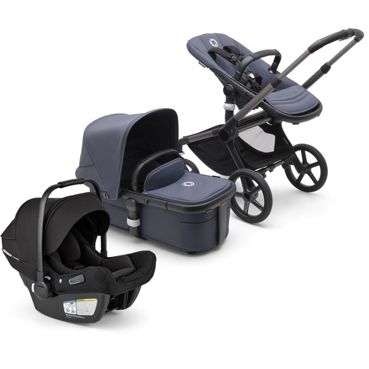 Bugaboo Fox 5 + Turtle Air Shield Travel System Bundle - Graphite / Stormy Blue / Stormy Blue / Black - 100051050-400016001-B