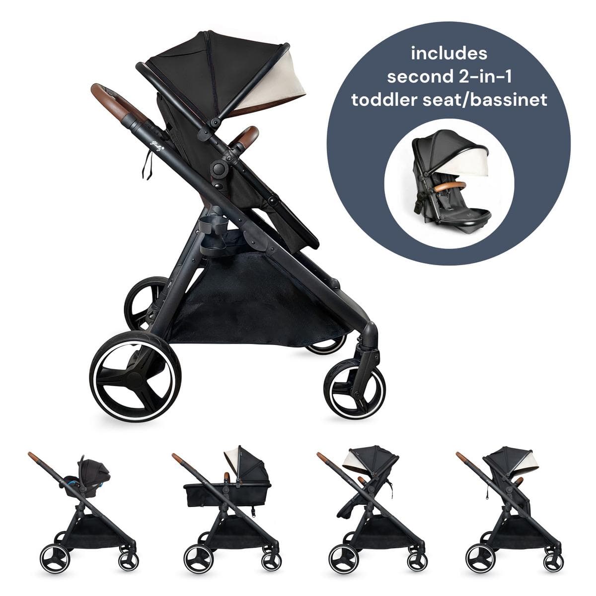 Gladly Family Piper Double Stroller Bundle - Onyx - DBL-PIP-STR-ONY