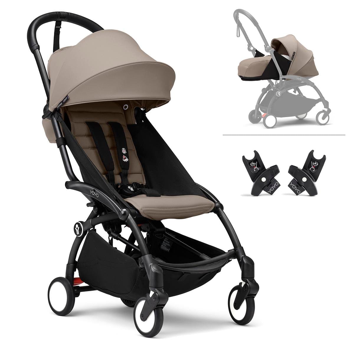 Stokke YOYO3 Ultra Compact Complete 0+/6+ Stroller + Car Seat Adapter (One Box) - Taupe - 676300