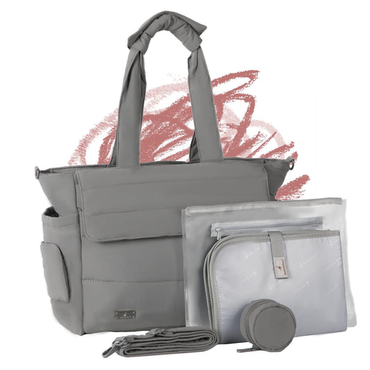 BabbleRoo Puffer Flo Diaper Tote Bag - Gray