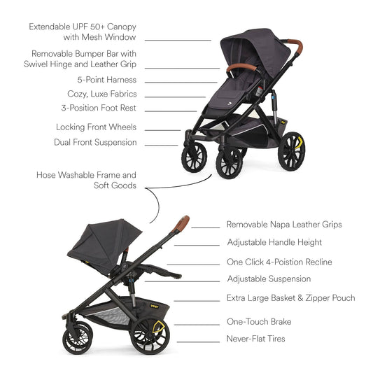Veer Switch&Roll Luxe Single-to-Double Stroller Bundle with Leather Kit - Gray Granite - BUN-SNR-LEA-GGRA