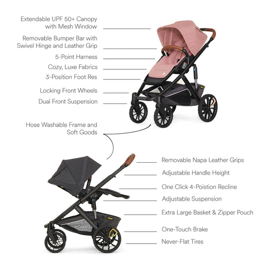 Veer Switch&Roll Luxe Single-to-Double Stroller Bundle with Leather Kit - Rose Quartz - BUN-SNR-LEA-RQTZ