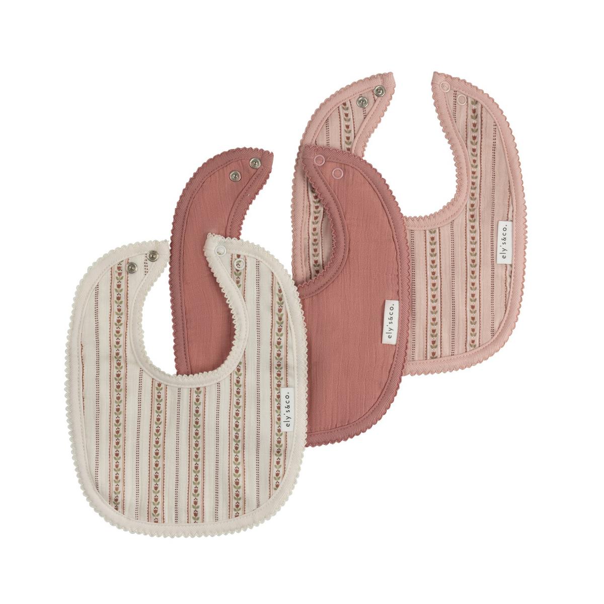 Ely's & Co. 3 Pack Muslin Bibs - Ivory Pink - Linear Tulip