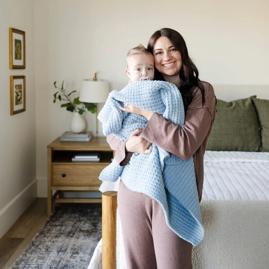 Saranoni Knit Waffle Receiving Blanket - Blue Jay