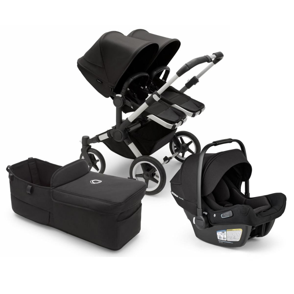 Bugaboo Donkey 5 Duo + Turtle Air Shield Travel System Bundle - Aluminum / Midnight Black / Midnight Black / Black - D5-DUO-TS-100000047-TAS-B
